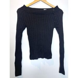 Y2K Whimsygoth Energie Black Ribbed Off Shoulder Boat Neck Sweater